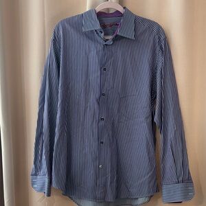 Robert Graham Blue and White Striped Shirt